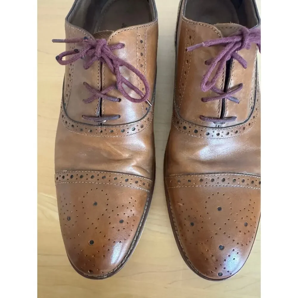 Johnston & Murphy Conard Men's Cap Toe Oxford Brogue Dress Shoes Tan Leather 11